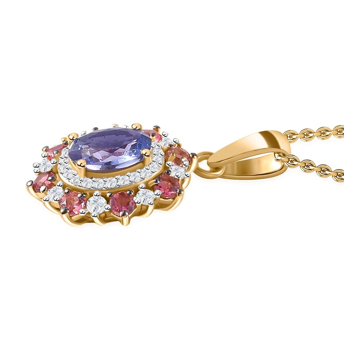 Tanzanite and Multi Gemstone Daisy Floral Pendant Necklace 20 Inches in Vermeil Yellow Gold Over Sterling Silver 2.10 ctw image number 3