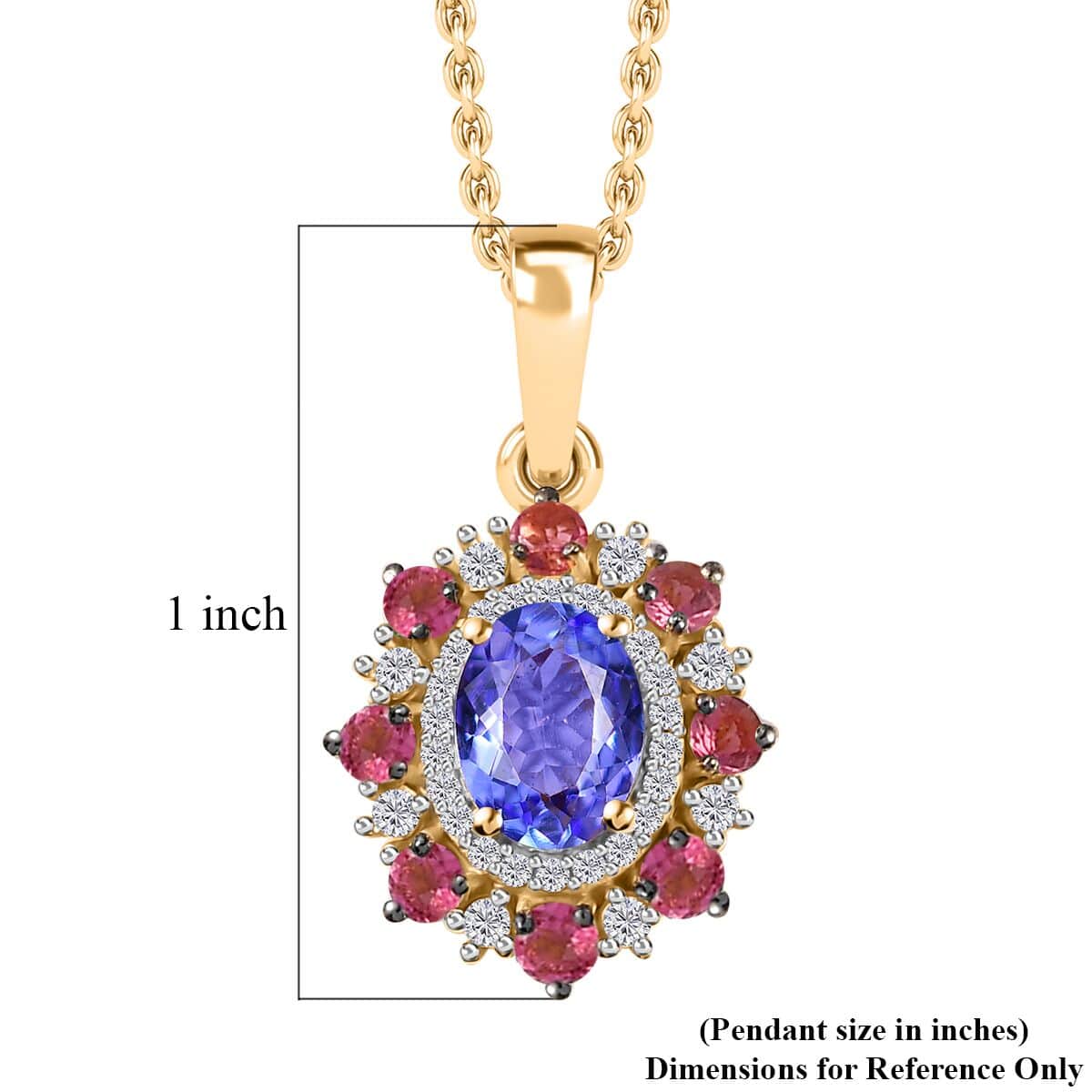 Tanzanite and Multi Gemstone Daisy Floral Pendant Necklace 20 Inches in Vermeil Yellow Gold Over Sterling Silver 2.10 ctw image number 5