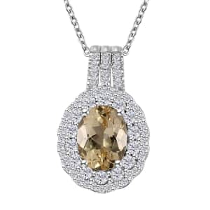 Brazilian Sunfire Beryl and Moissanite Cocktail Pendant Necklace 20 Inches in Platinum Over Sterling Silver 2.60 ctw
