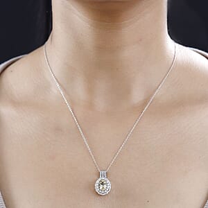 Brazilian Sunfire Beryl and Moissanite Cocktail Pendant Necklace 20 Inches in Platinum Over Sterling Silver 2.60 ctw