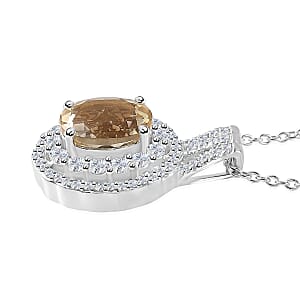 Brazilian Sunfire Beryl and Moissanite Cocktail Pendant Necklace 20 Inches in Platinum Over Sterling Silver 2.60 ctw