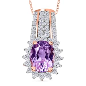 Premium Martha Rocha Kunzite and Moissanite 3.25 ctw Sunburst Pendant Necklace in Vermeil Rose Gold Over Sterling Silver 20 Inches