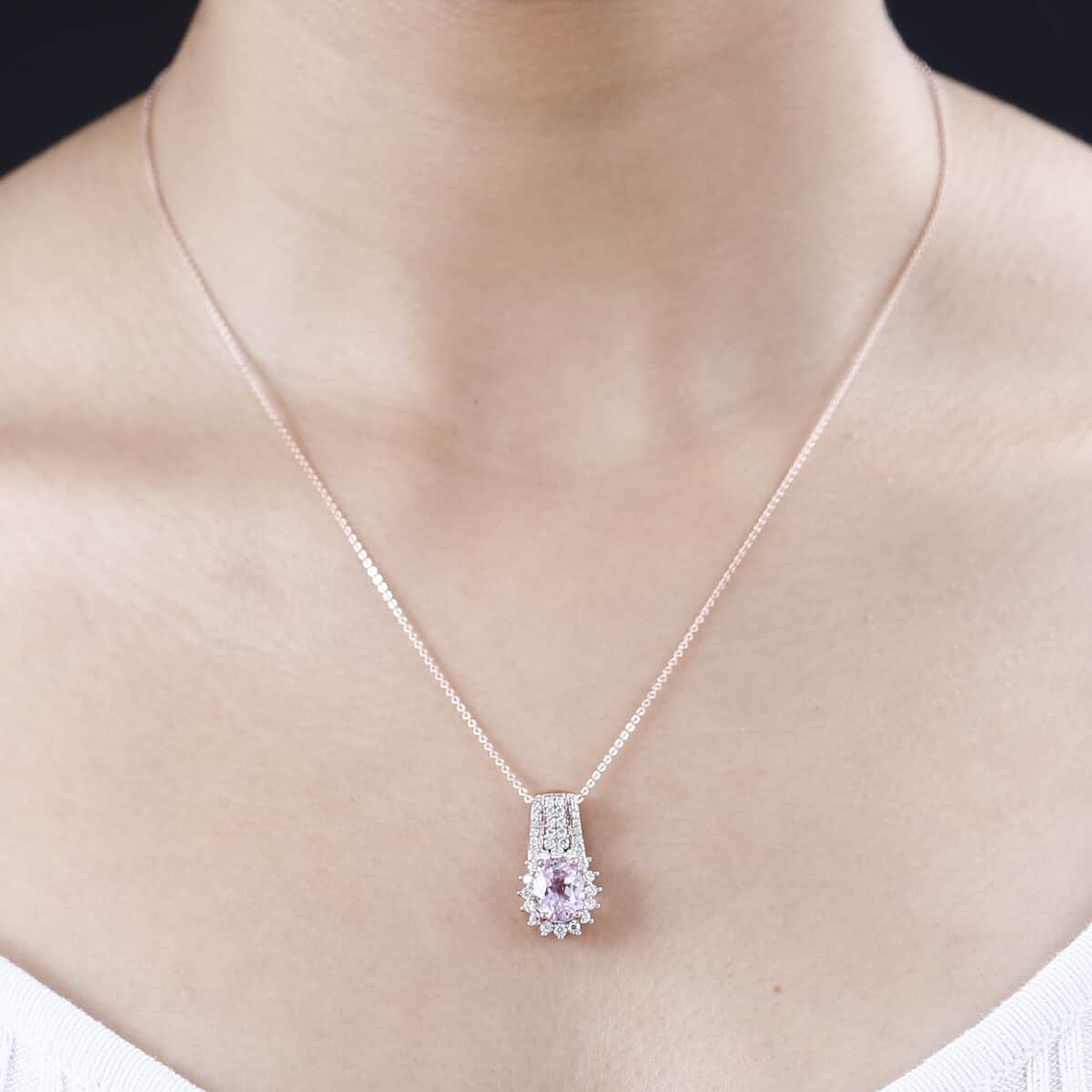 TLV Premium Martha Rocha Kunzite, Moissanite Sunburst Pendant Necklace (20 Inches) in Vermeil RG Over Sterling Silver 3.25 ctw image number 2