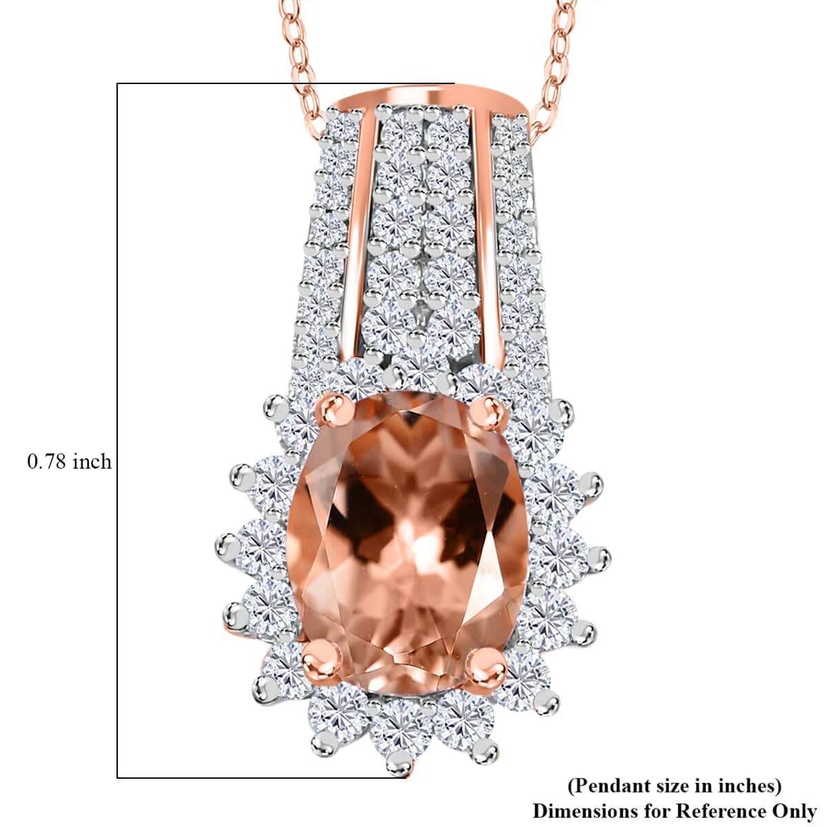 Premium Marropino Morganite and Moissanite 2.35 ctw Sunburst Pendant Necklace in Vermeil Rose Gold Over Sterling Silver 20 Inches image number 5