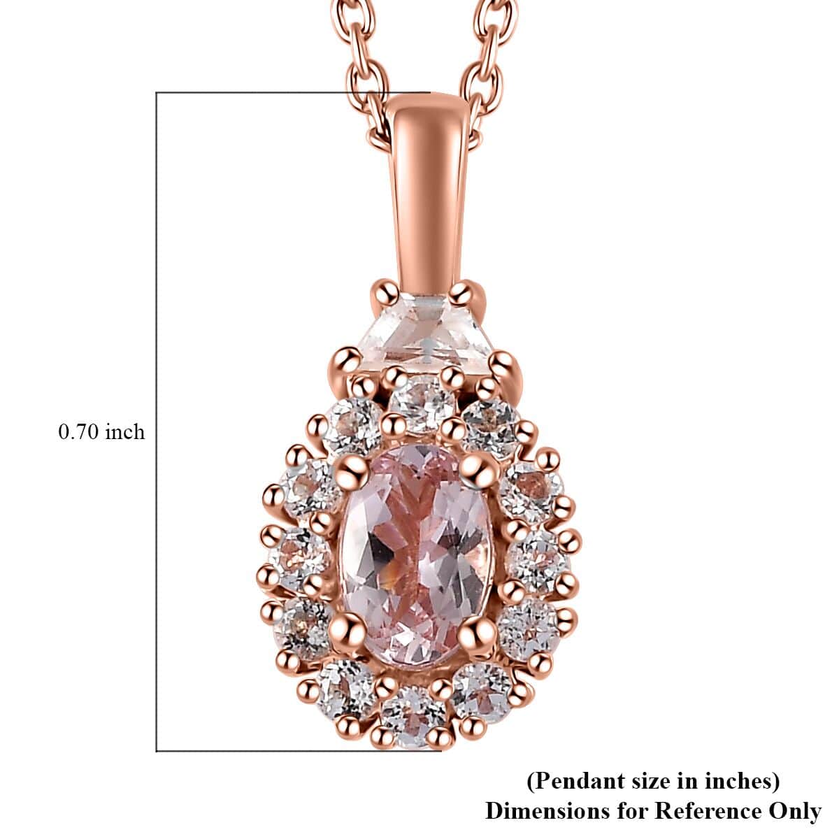 Premium Pink Morganite and White Topaz Halo Pendant Necklace 20 Inches in Vermeil Rose Gold Over Sterling Silver 0.90 ctw image number 5