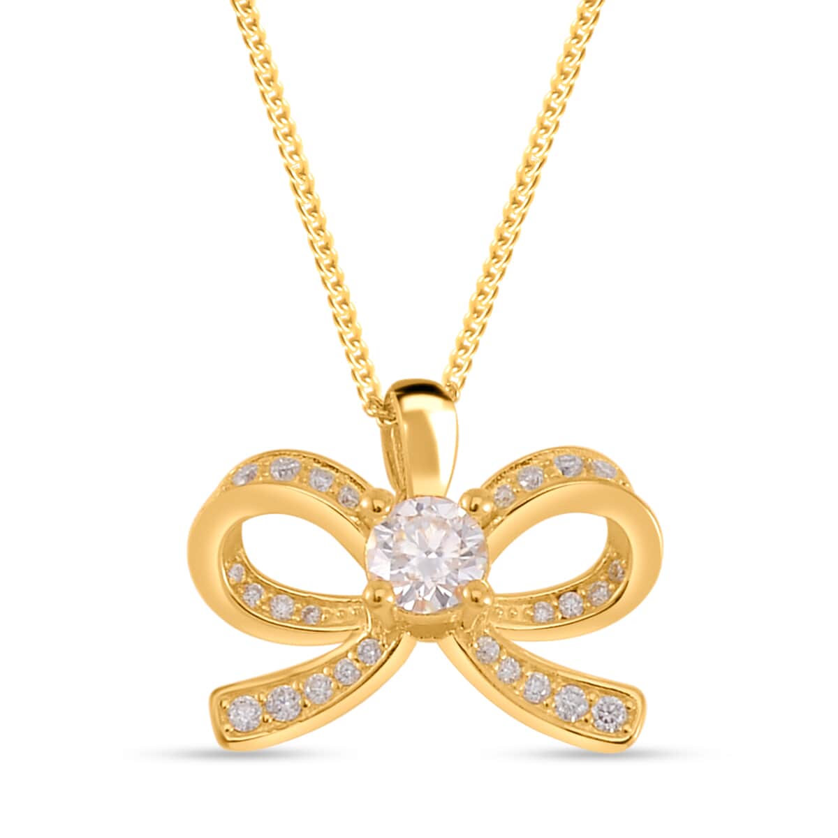 Moissanite Pendant Bow Necklace 18 Inches in Vermeil Yellow Gold Over Sterling Silver 0.70 ctw image number 0