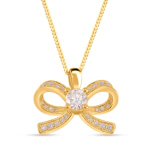 Moissanite Pendant Bow Necklace 18 Inches in Vermeil Yellow Gold Over Sterling Silver 0.70 ctw
