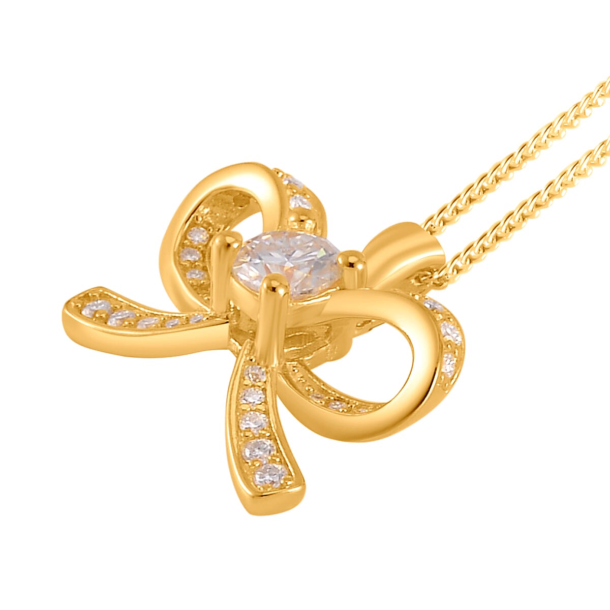 Moissanite Pendant Bow Necklace 18 Inches in Vermeil Yellow Gold Over Sterling Silver 0.70 ctw