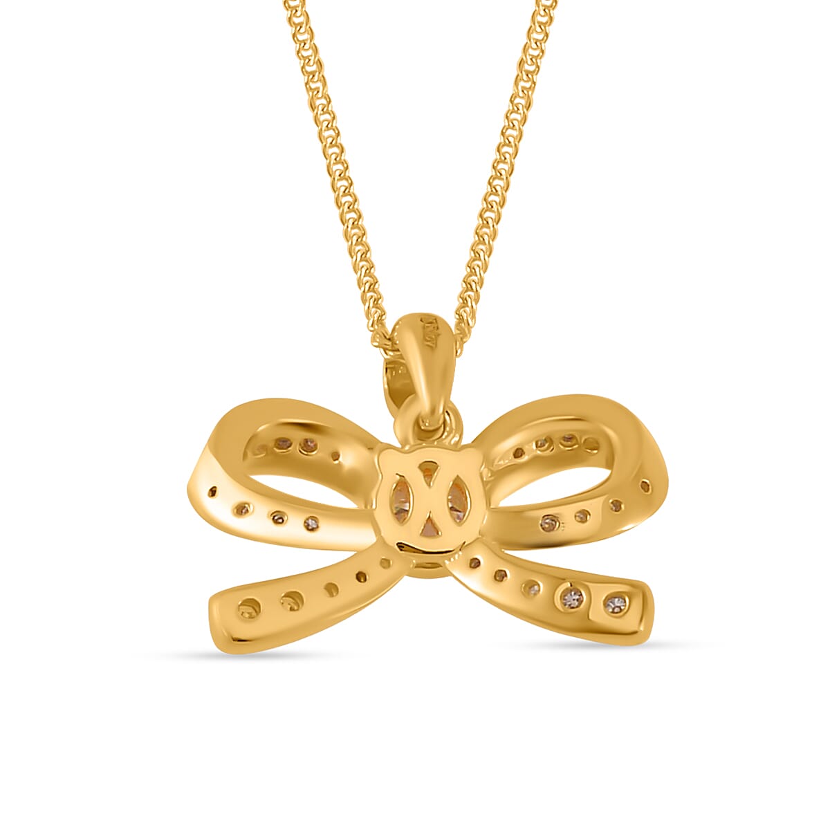Moissanite Pendant Bow Necklace 18 Inches in Vermeil Yellow Gold Over Sterling Silver 0.70 ctw