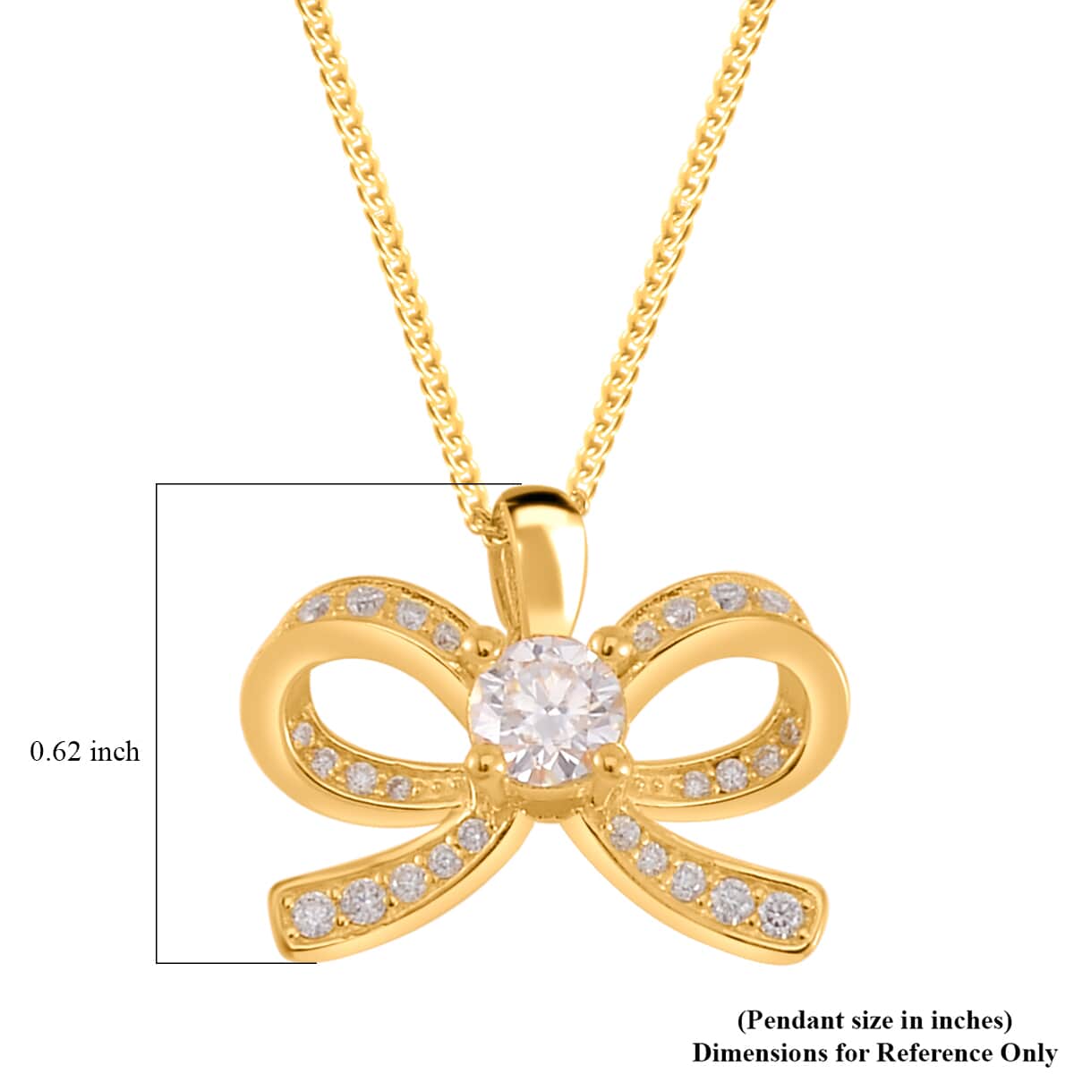 Moissanite Pendant Bow Necklace 18 Inches in Vermeil Yellow Gold Over Sterling Silver 0.70 ctw image number 6