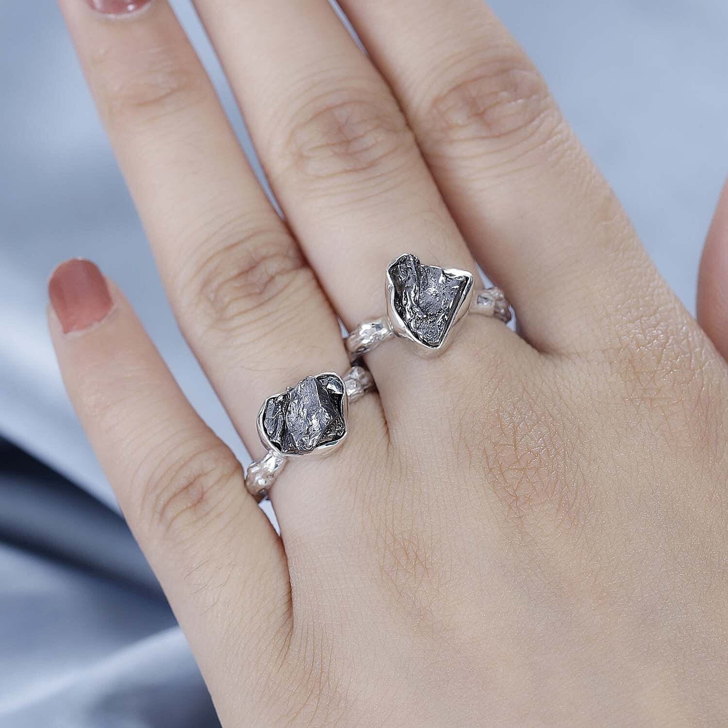 Meteorite 25.00 ctw Set of 2 Ring in Rhodium Over Sterling Silver (Size 11.50)