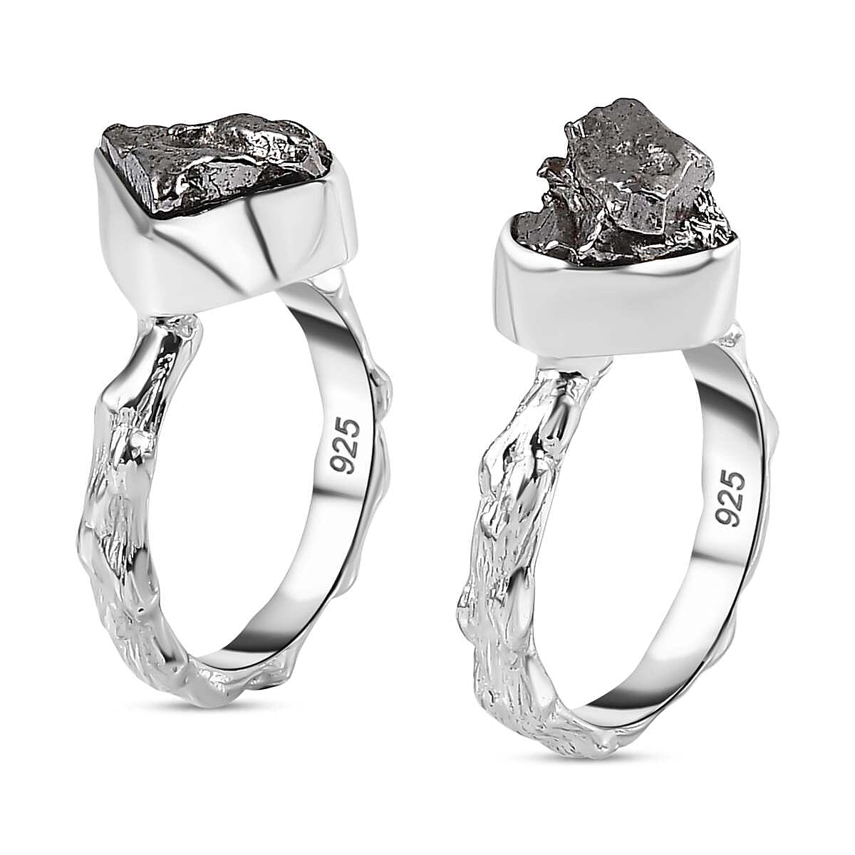Meteorite 25.00 ctw Set of 2 Ring in Rhodium Over Sterling Silver (Size 11.50)
