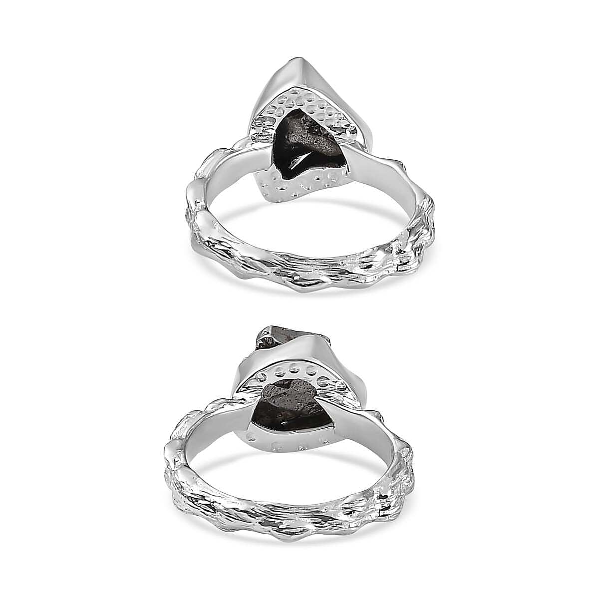 Meteorite 25.00 ctw Set of 2 Ring in Rhodium Over Sterling Silver (Size 11.50)