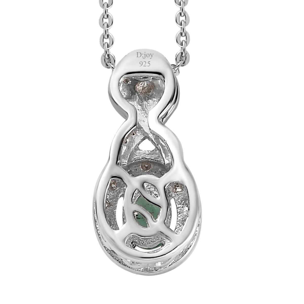 AAA Kagem Zambian Emerald and Moissanite Halo Pendant Necklace 20 Inches in Platinum Over Sterling Silver 0.35 ctw image number 4