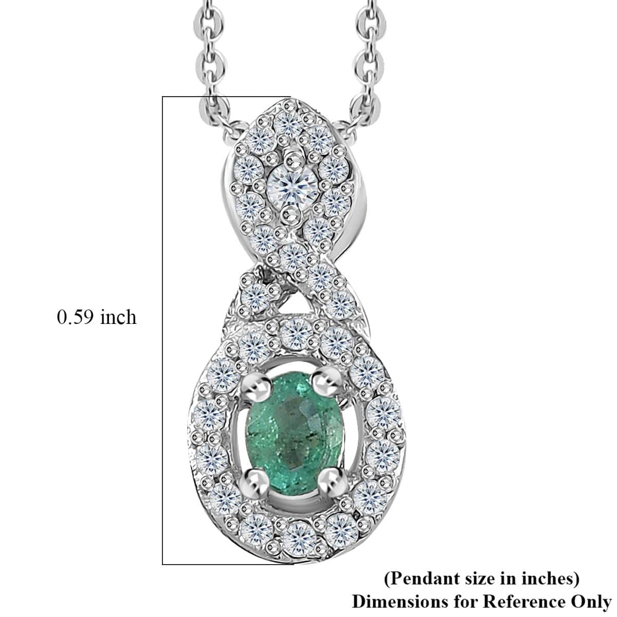 AAA Kagem Zambian Emerald and Moissanite Halo Pendant Necklace 20 Inches in Platinum Over Sterling Silver 0.35 ctw image number 6