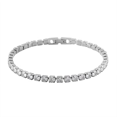 Simulated Diamond Bangle (7.25In) and Tennis Bracelet (7.50In) in Stainless Steel