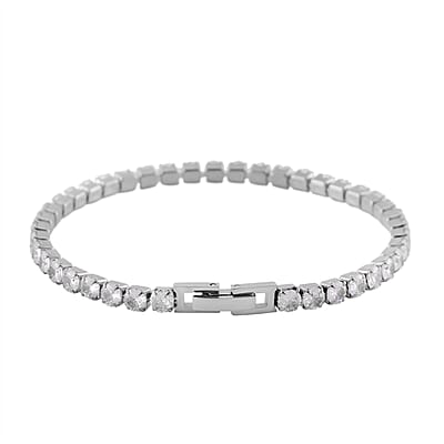Simulated Diamond Bangle (7.25In) and Tennis Bracelet (7.50In) in Stainless Steel