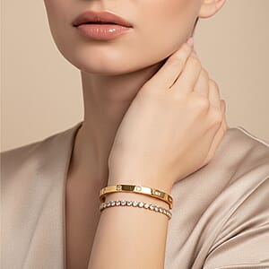 Simulated Diamond Bangle (7.25In) and Tennis Bracelet (7.50In) in ION Plated YG Stainless Steel