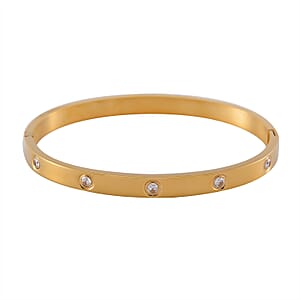Simulated Diamond Bangle (7.25In) and Tennis Bracelet (7.50In) in ION Plated YG Stainless Steel