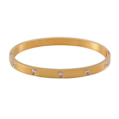 Simulated Diamond Bangle (7.25In) and Tennis Bracelet (7.50In) in ION Plated YG Stainless Steel
