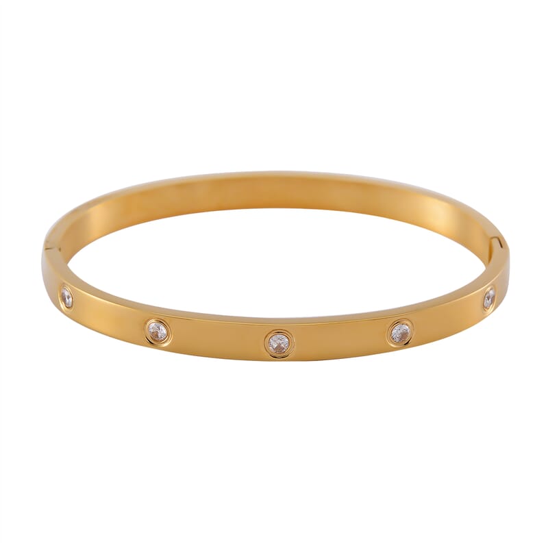 Simulated Diamond Bangle (7.25In) and Tennis Bracelet (7.50In) in ION Plated YG Stainless Steel