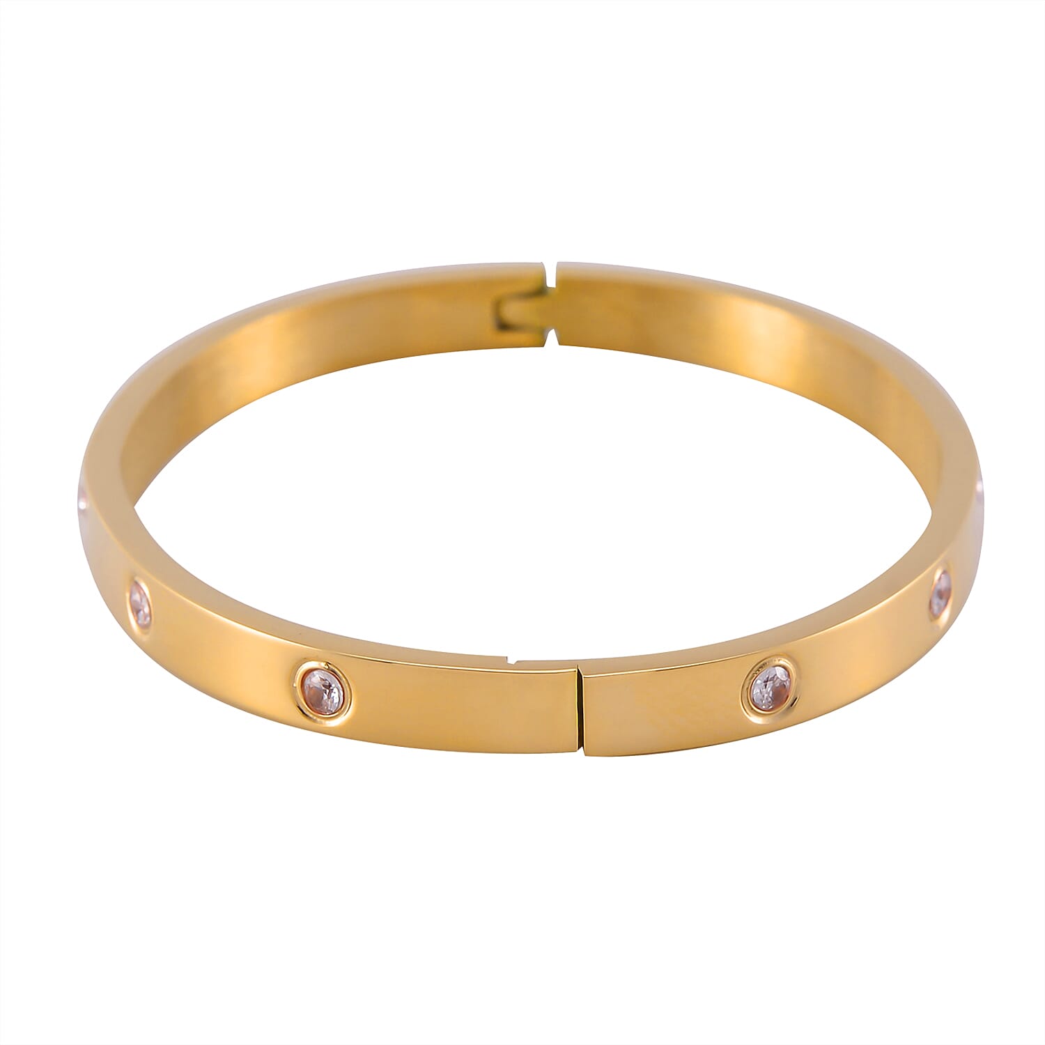 Simulated Diamond Bangle (7.25In) and Tennis Bracelet (7.50In) in ION Plated YG Stainless Steel