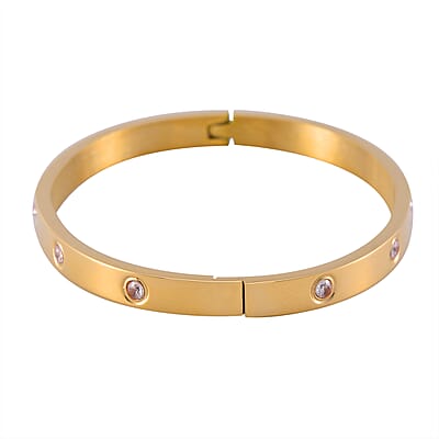 Simulated Diamond Bangle (7.25In) and Tennis Bracelet (7.50In) in ION Plated YG Stainless Steel
