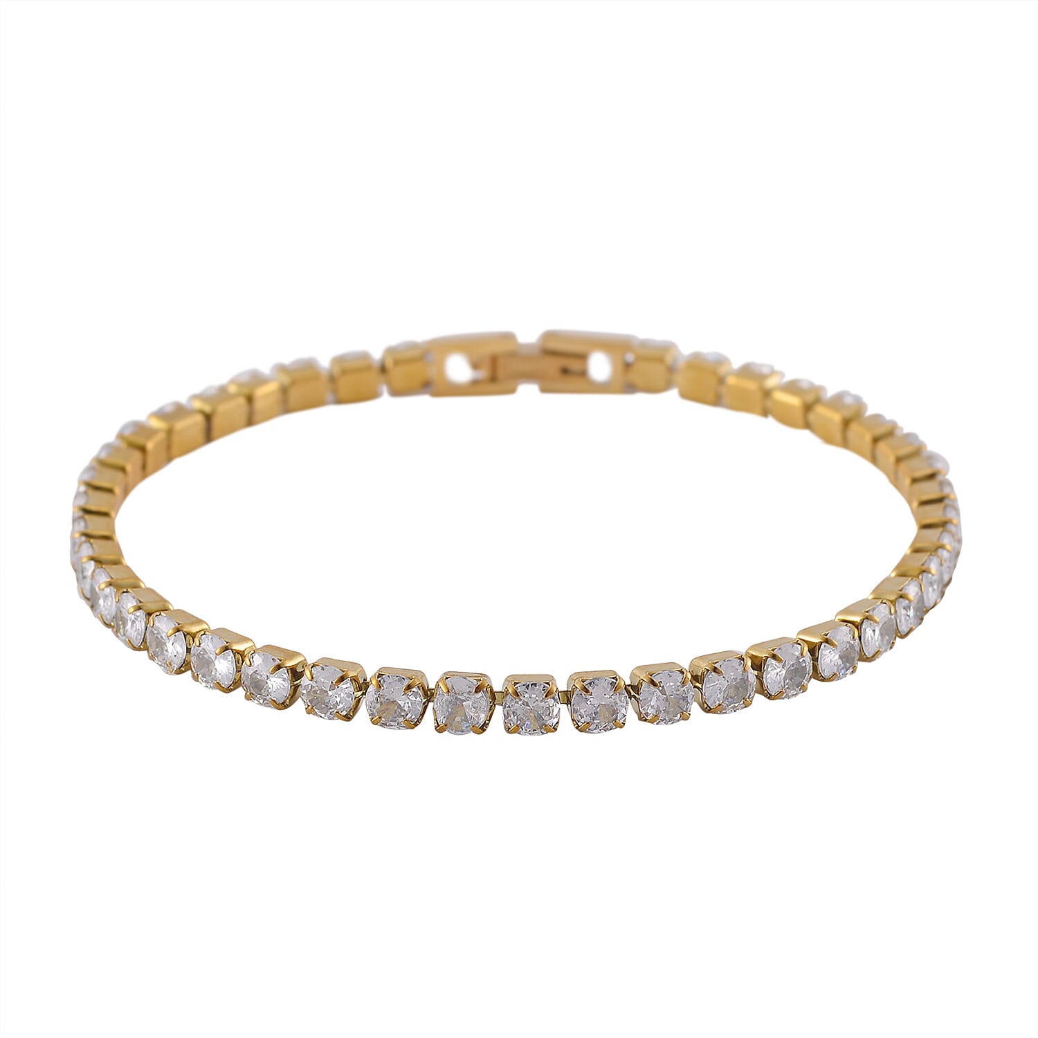 Simulated Diamond Bangle (7.25In) and Tennis Bracelet (7.50In) in ION Plated YG Stainless Steel