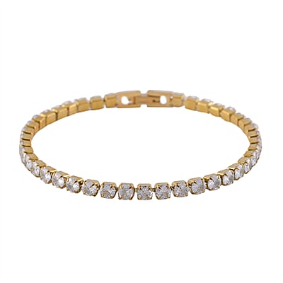 Simulated Diamond Bangle (7.25In) and Tennis Bracelet (7.50In) in ION Plated YG Stainless Steel