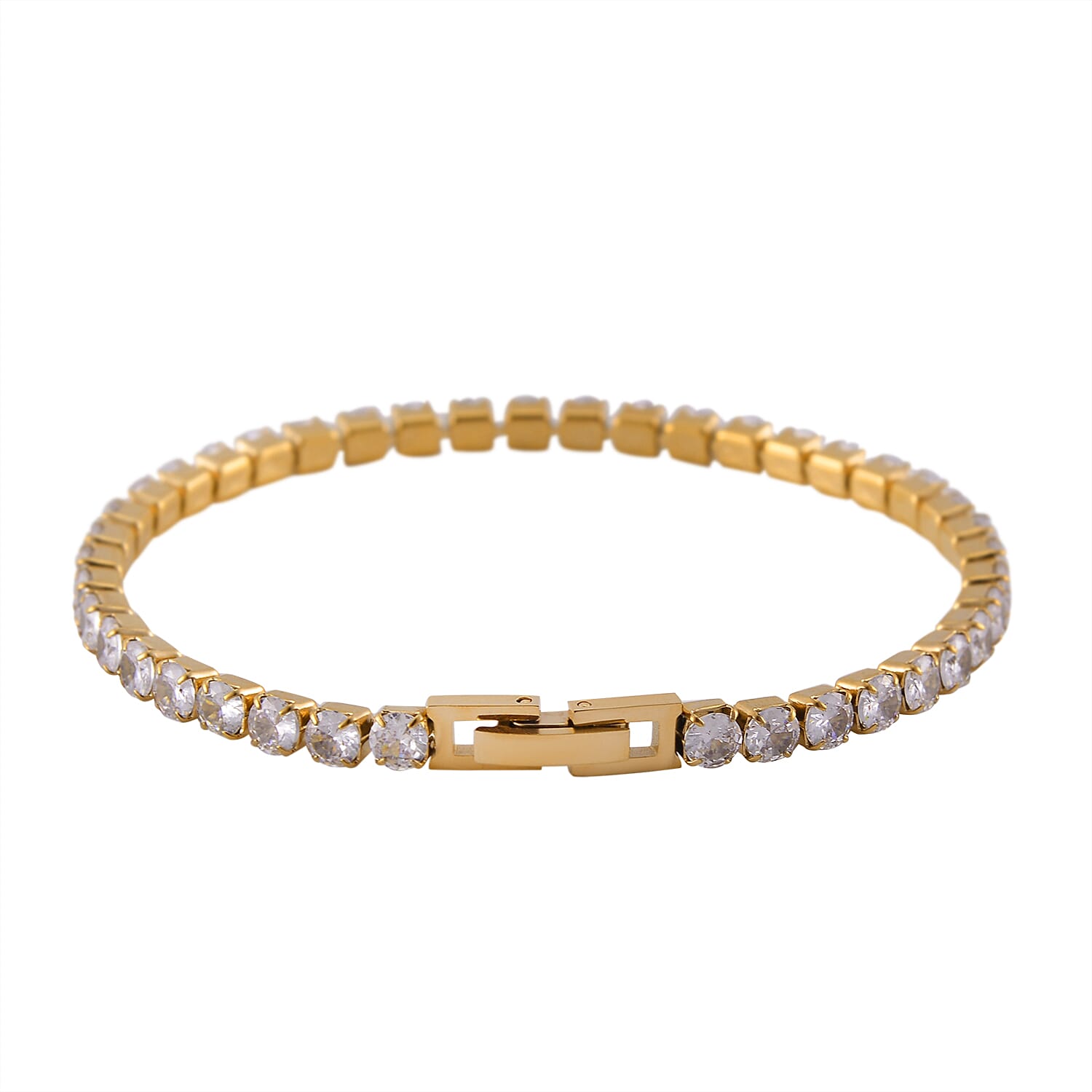 Simulated Diamond Bangle (7.25In) and Tennis Bracelet (7.50In) in ION Plated YG Stainless Steel