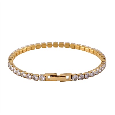 Simulated Diamond Bangle (7.25In) and Tennis Bracelet (7.50In) in ION Plated YG Stainless Steel