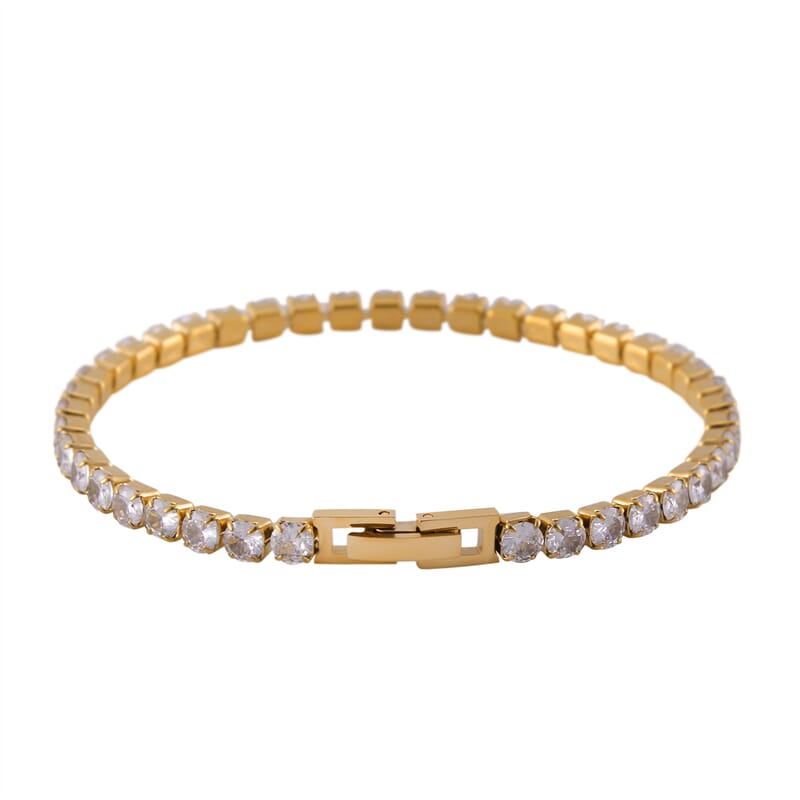 Simulated Diamond Bangle (7.25In) and Tennis Bracelet (7.50In) in ION Plated YG Stainless Steel