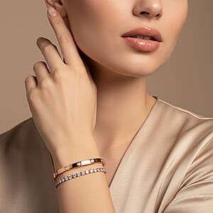 Simulated Diamond Bangle (7.25In) and Tennis Bracelet (7.50In) in ION Plated RG Stainless Steel