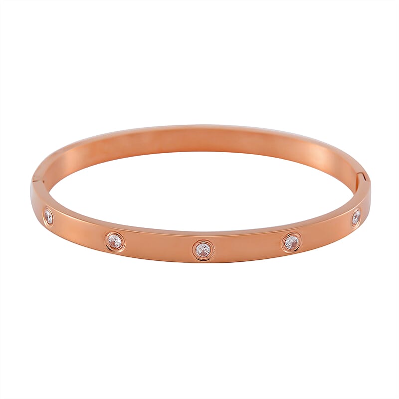 Simulated Diamond Bangle (7.25In) and Tennis Bracelet (7.50In) in ION Plated RG Stainless Steel