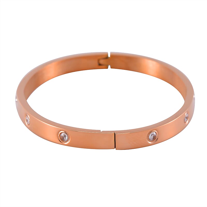Simulated Diamond Bangle (7.25In) and Tennis Bracelet (7.50In) in ION Plated RG Stainless Steel