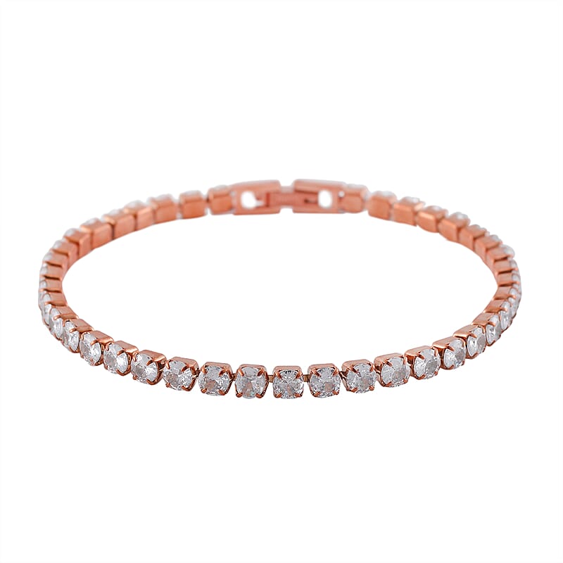 Simulated Diamond Bangle (7.25In) and Tennis Bracelet (7.50In) in ION Plated RG Stainless Steel