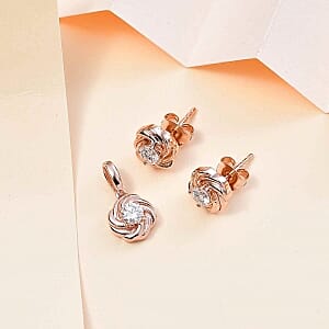 Moissanite 0.75 ctw Earrings and Pendant without Chain in Vermeil Rose Gold Over Sterling Silver