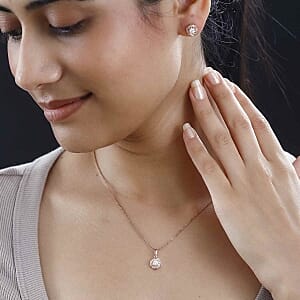 Moissanite 0.75 ctw Earrings and Pendant without Chain in Vermeil Rose Gold Over Sterling Silver
