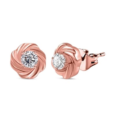 Moissanite 0.75 ctw Earrings and Pendant without Chain in Vermeil Rose Gold Over Sterling Silver