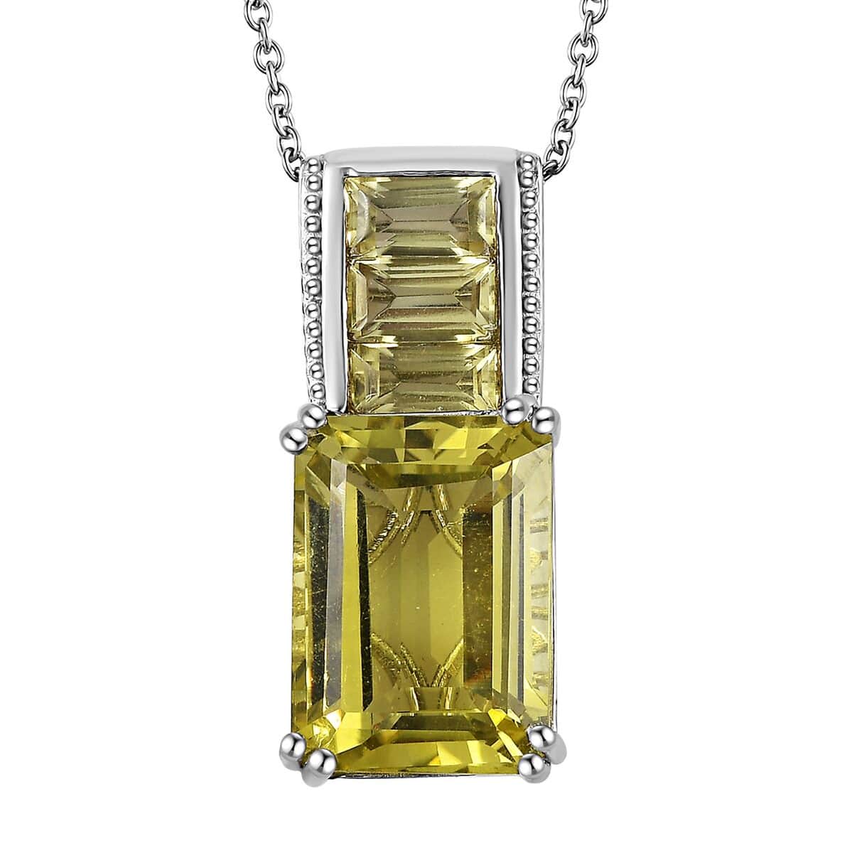 Karis Lemon Quartz Pendant in Platinum Bond with Stainless Steel Necklace 20 Inches 16.35 ctw image number 0