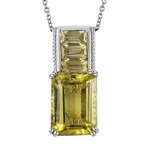 Karis Lemon Quartz Pendant in Platinum Bond with Stainless Steel Necklace 20 Inches 16.35 ctw