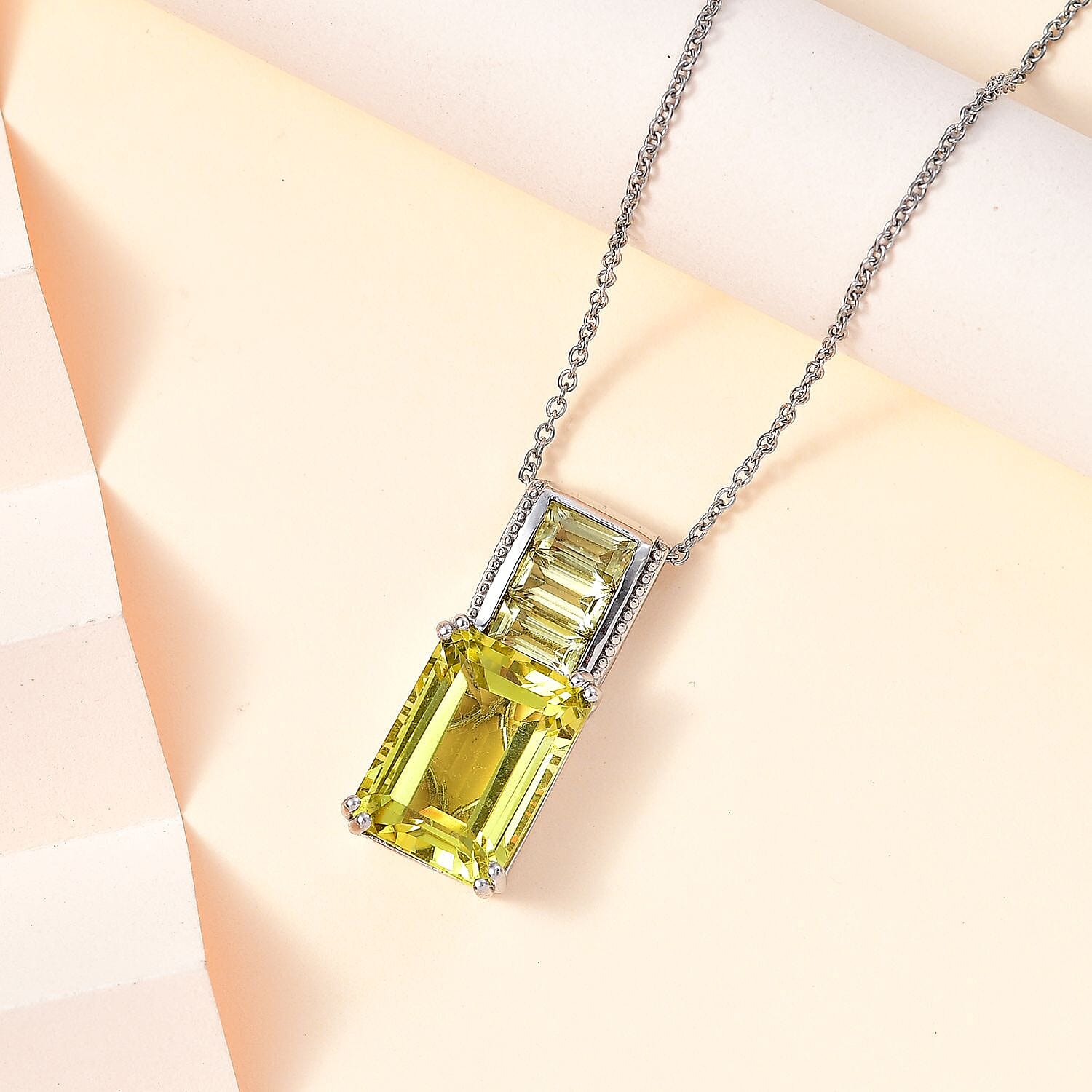 Karis Lemon Quartz Pendant in Platinum Bond with Stainless Steel Necklace 20 Inches 16.35 ctw