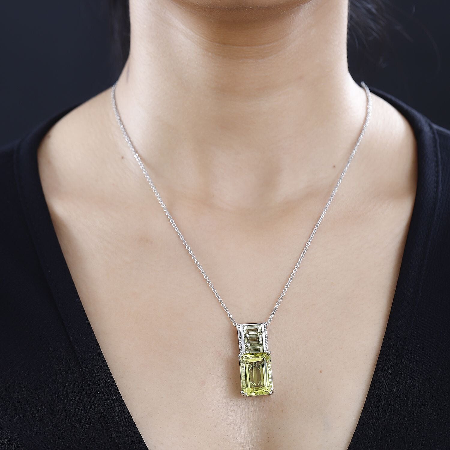 Karis Lemon Quartz Pendant in Platinum Bond with Stainless Steel Necklace 20 Inches 16.35 ctw