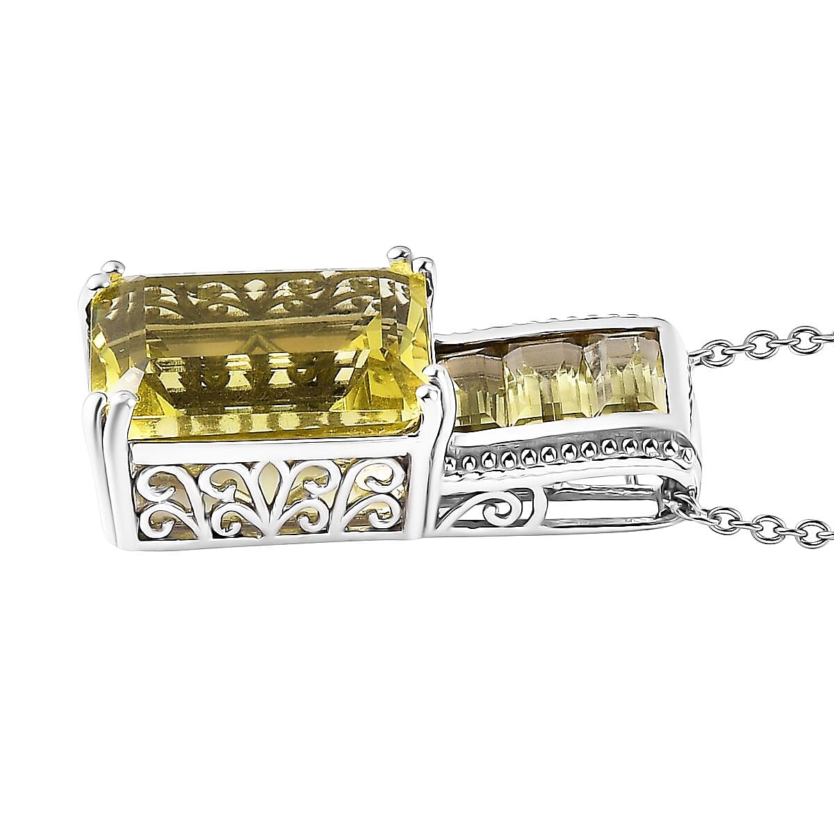 Karis Lemon Quartz Pendant in Platinum Bond with Stainless Steel Necklace 20 Inches 16.35 ctw