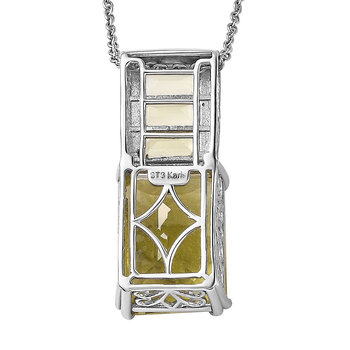 Karis Lemon Quartz Pendant in Platinum Bond with Stainless Steel Necklace 20 Inches 16.35 ctw