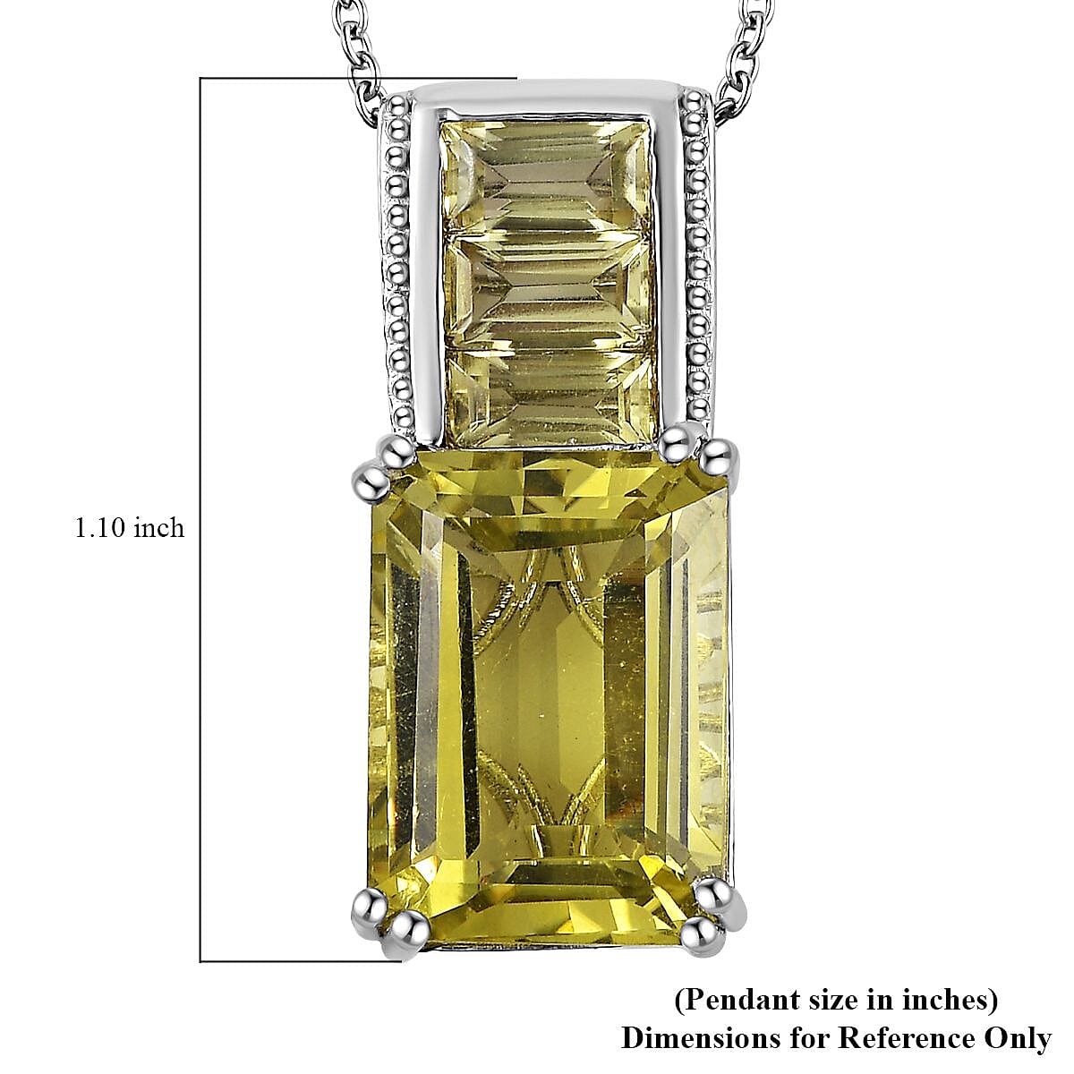 Karis Lemon Quartz Pendant in Platinum Bond with Stainless Steel Necklace 20 Inches 16.35 ctw