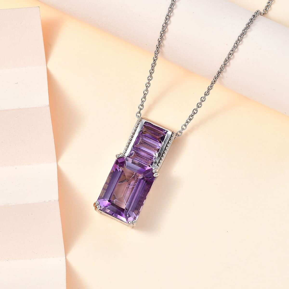 Karis Rose De France Amethyst Pendant in Platinum Bond with Stainless Steel Necklace 20 Inches 17.60 ctw image number 1