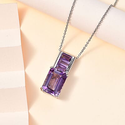 Karis Rose De France Amethyst Pendant in Platinum Bond with Stainless Steel Necklace 20 Inches 17.60 ctw