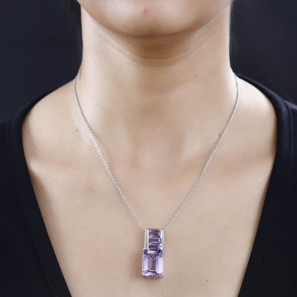 Karis Rose De France Amethyst Pendant in Platinum Bond with Stainless Steel Necklace 20 Inches 17.60 ctw image number 2