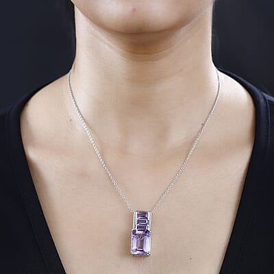 Karis Rose De France Amethyst Pendant in Platinum Bond with Stainless Steel Necklace 20 Inches 17.60 ctw